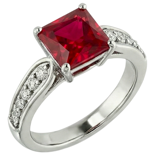 4,40 Karat Prinzessin Red Rubin und funkelnder Aus der Erde Abgebauter Natürlicher Diamant Ring Gold 14K