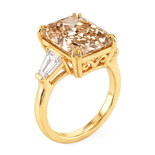 4,40 ct. Strahlender Champagner Aus der Erde Abgebauter Natürlicher Diamantring Gelbgold 14KNeu