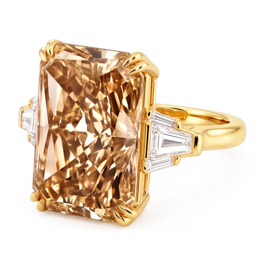 4,40 ct. Strahlender Champagner Aus der Erde Abgebauter Natürlicher Diamantring Gelbgold 14KNeu