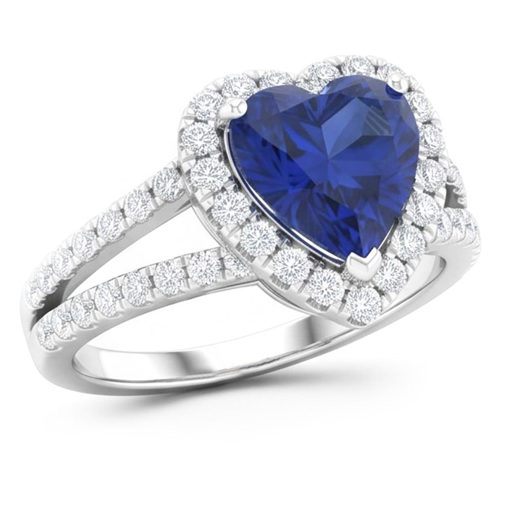 4,45 ct Blauer Saphir-Aus der Erde Abgebauter Natürlicher Diamant-Fancy-Ring im Herzschliff Weißgold 14K