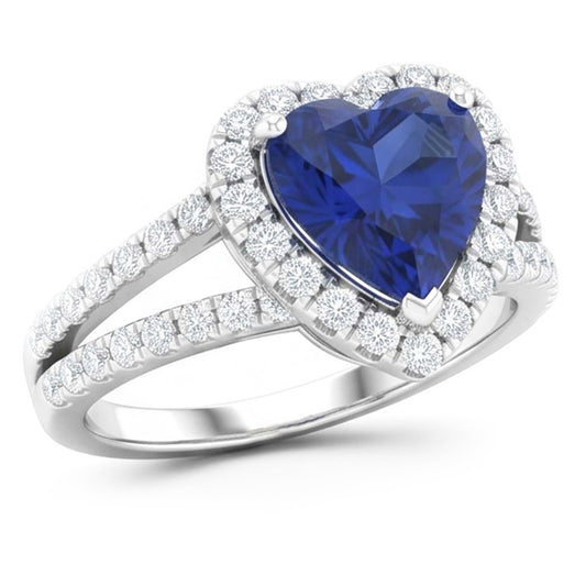 4,45 ct Blauer Saphir-Aus der Erde Abgebauter Natürlicher Diamant-Fancy-Ring im Herzschliff Weißgold 14K