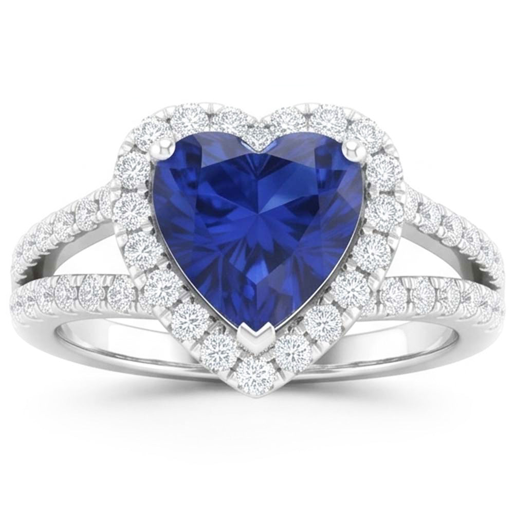 4,45 ct Blauer Saphir-Aus der Erde Abgebauter Natürlicher Diamant-Fancy-Ring im Herzschliff Weißgold 14K