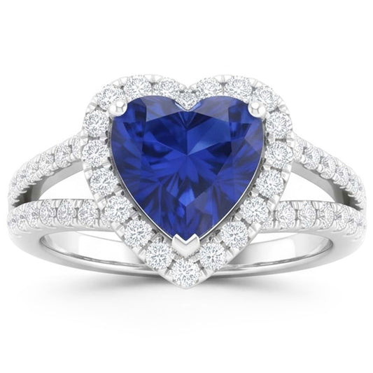 4,45 ct Blauer Saphir-Aus der Erde Abgebauter Natürlicher Diamant-Fancy-Ring im Herzschliff Weißgold 14K