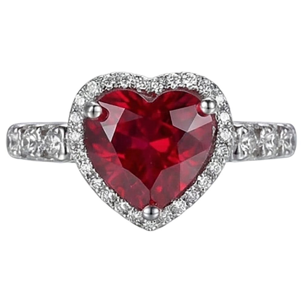 4,5 Karat Roter Herzschliff Rubin und Aus der Erde Abgebauter Natürlicher Diamant Ring Weißgold Schmuck