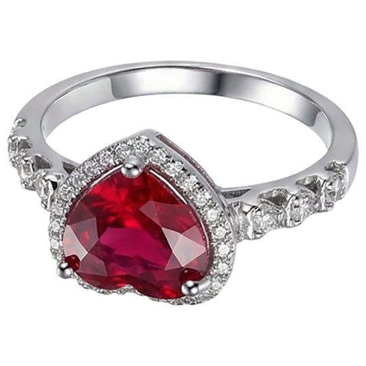 4,5 Karat Roter Herzschliff Rubin und Aus der Erde Abgebauter Natürlicher Diamant Ring Weißgold Schmuck