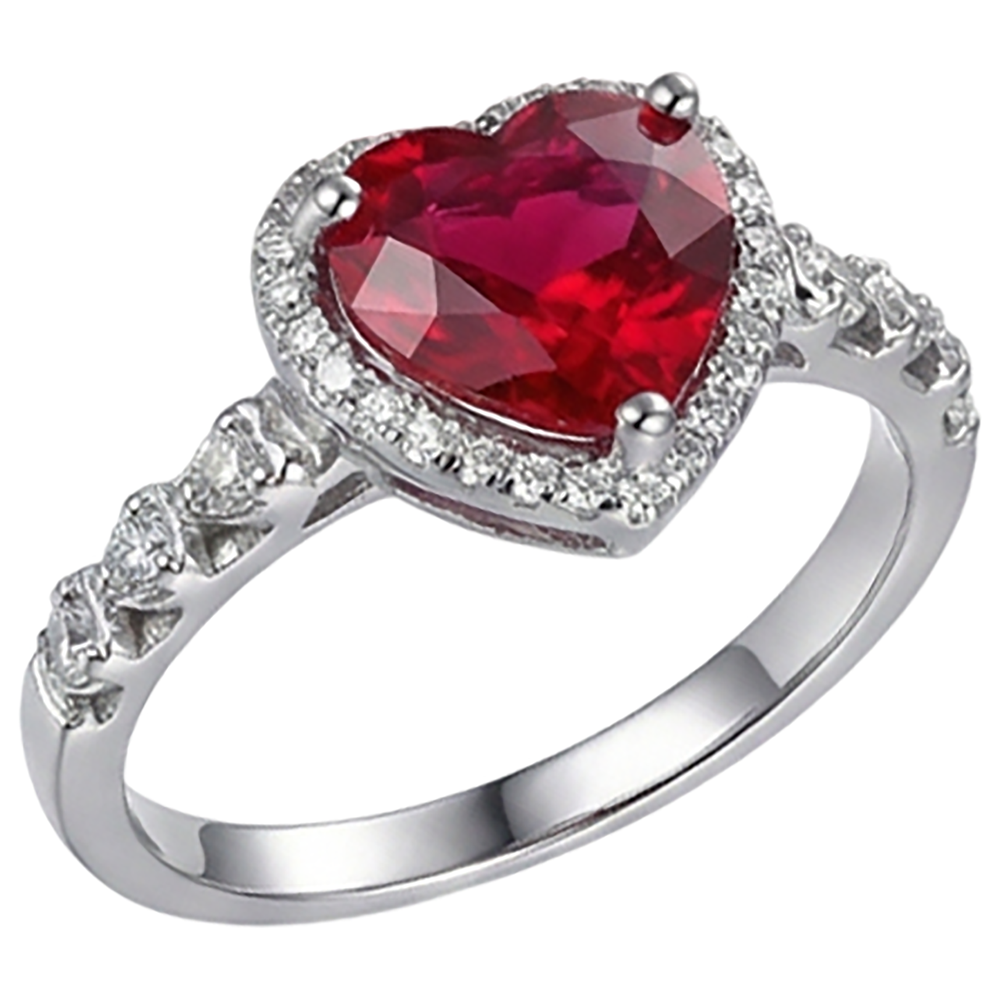 4,5 Karat Roter Herzschliff Rubin und Aus der Erde Abgebauter Natürlicher Diamant Ring Weißgold Schmuck
