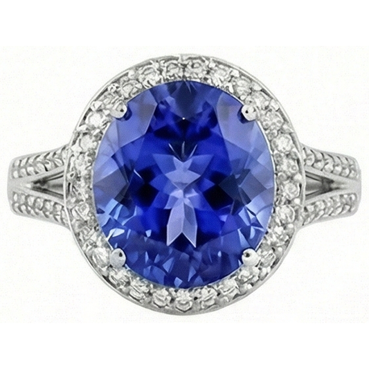 4,50 Karat Tansanit Aus der Erde Abgebauter Natürlicher Diamantring Oval Halo Fassung