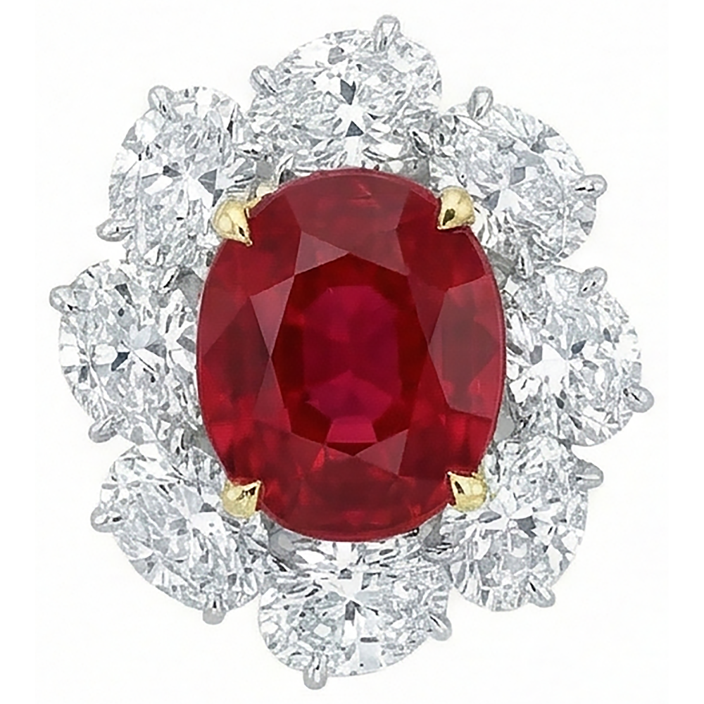 4,50 Karat roter Rubin mit Aus der Erde Abgebauter Natürlicher Diamanten Ring Blumenstil Schmuck Neu