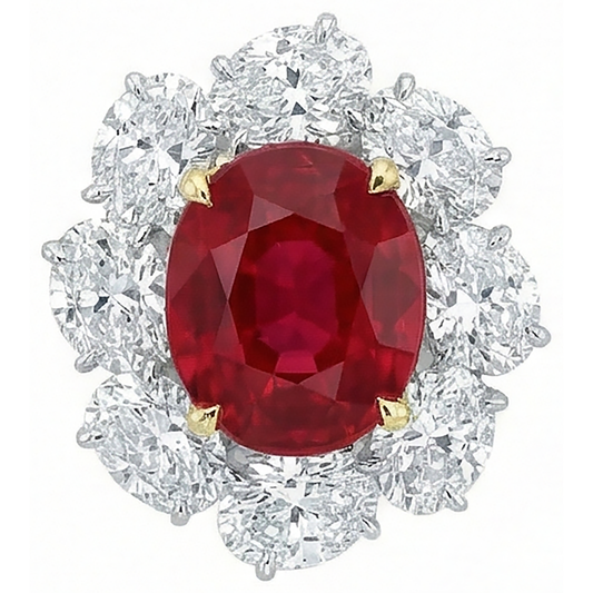 4,50 Karat roter Rubin mit Aus der Erde Abgebauter Natürlicher Diamanten Ring Blumenstil Schmuck Neu