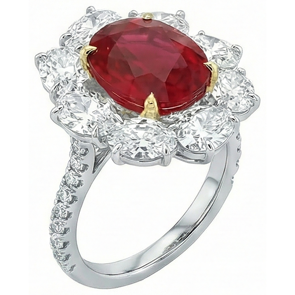 4,50 Karat roter Rubin mit Aus der Erde Abgebauter Natürlicher Diamanten Ring Blumenstil Schmuck Neu