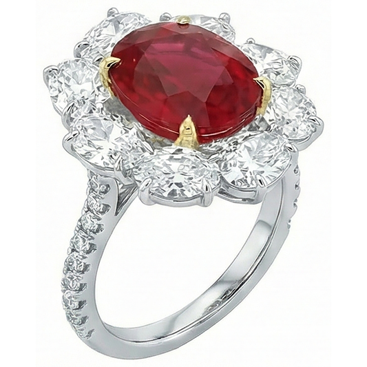 4,50 Karat roter Rubin mit Aus der Erde Abgebauter Natürlicher Diamanten Ring Blumenstil Schmuck Neu
