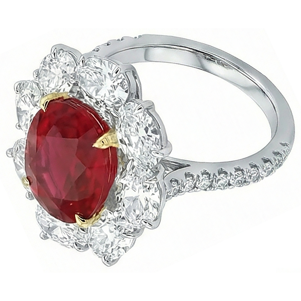 4,50 Karat roter Rubin mit Aus der Erde Abgebauter Natürlicher Diamanten Ring Blumenstil Schmuck Neu
