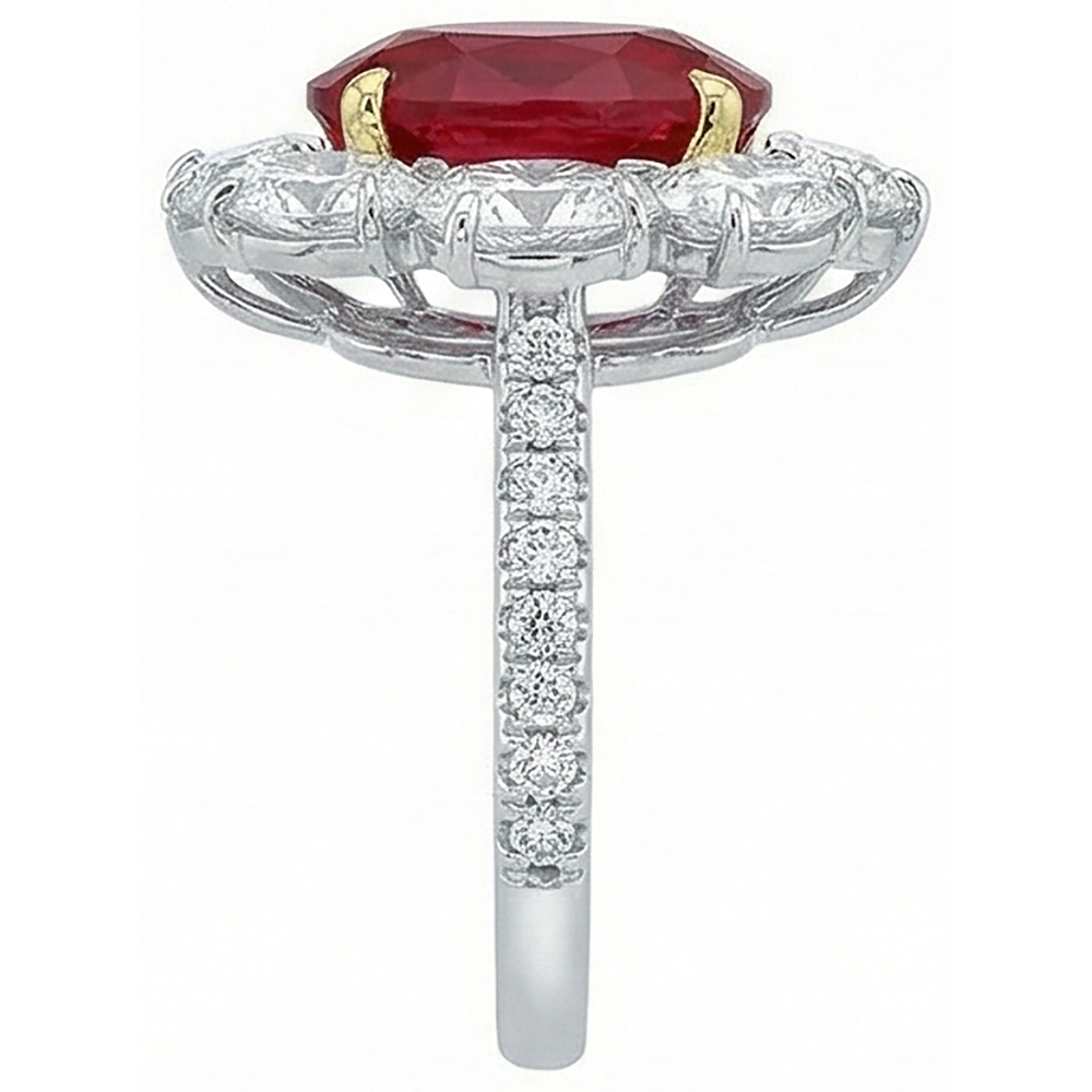4,50 Karat roter Rubin mit Aus der Erde Abgebauter Natürlicher Diamanten Ring Blumenstil Schmuck Neu