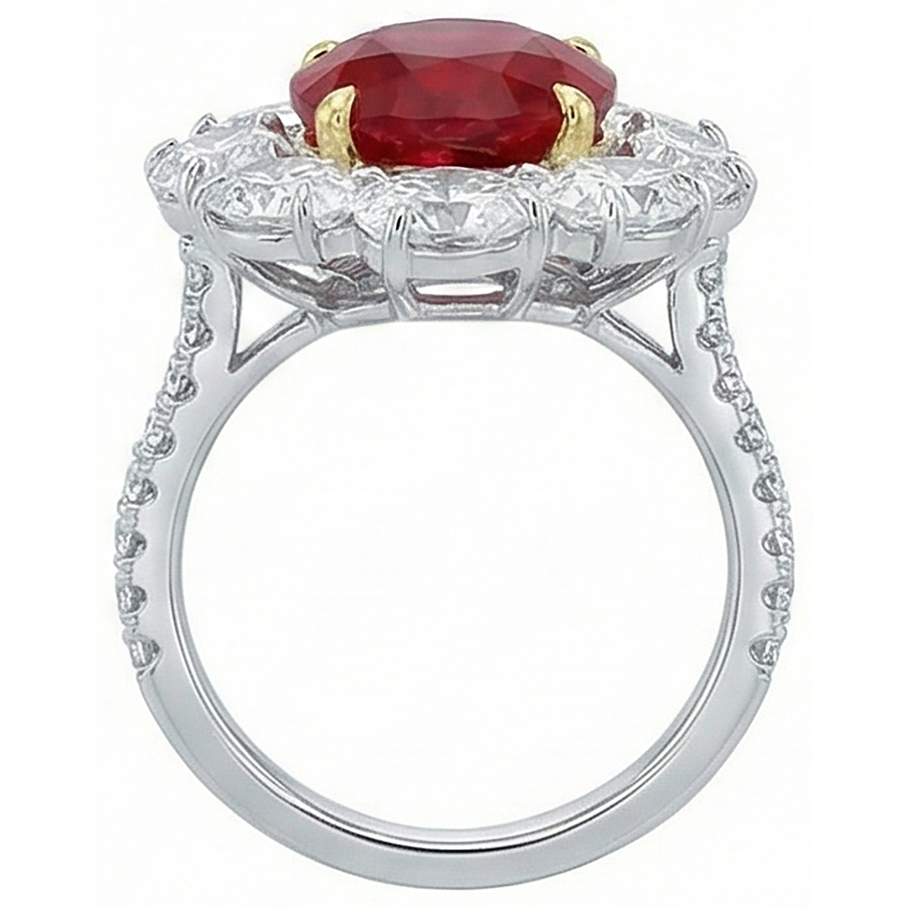 4,50 Karat roter Rubin mit Aus der Erde Abgebauter Natürlicher Diamanten Ring Blumenstil Schmuck Neu