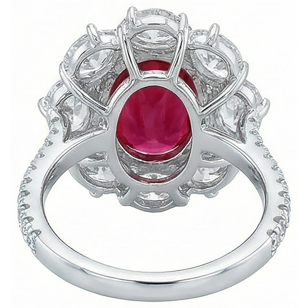 4,50 Karat roter Rubin mit Aus der Erde Abgebauter Natürlicher Diamanten Ring Blumenstil Schmuck Neu