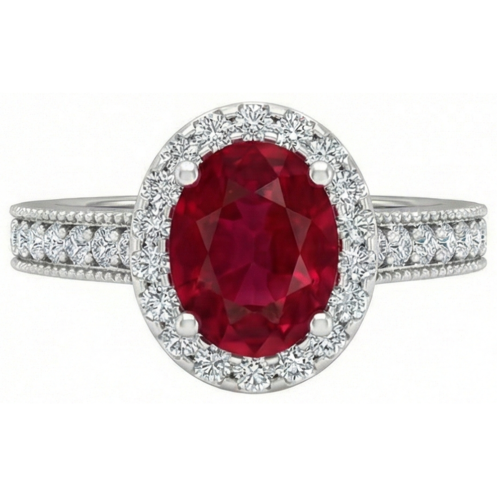 4,60 Karat Roter Rubin Mit Aus der Erde Abgebauter Natürlicher Diamanten Ring 14K Weißgold