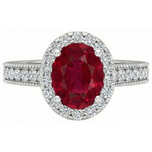 4,60 Karat Roter Rubin Mit Aus der Erde Abgebauter Natürlicher Diamanten Ring 14K Weißgold