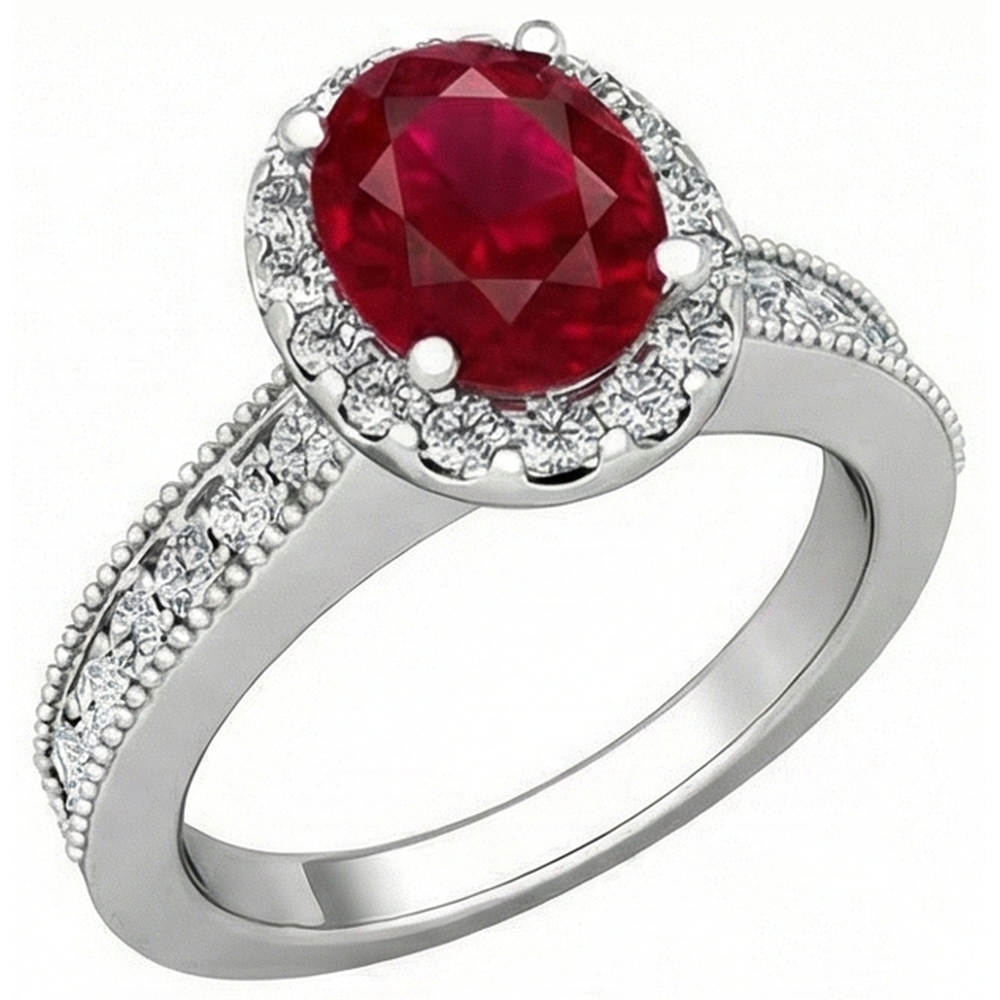 4,60 Karat Roter Rubin Mit Aus der Erde Abgebauter Natürlicher Diamanten Ring 14K Weißgold