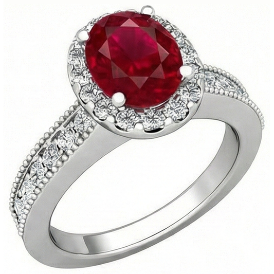 4,60 Karat Roter Rubin Mit Aus der Erde Abgebauter Natürlicher Diamanten Ring 14K Weißgold
