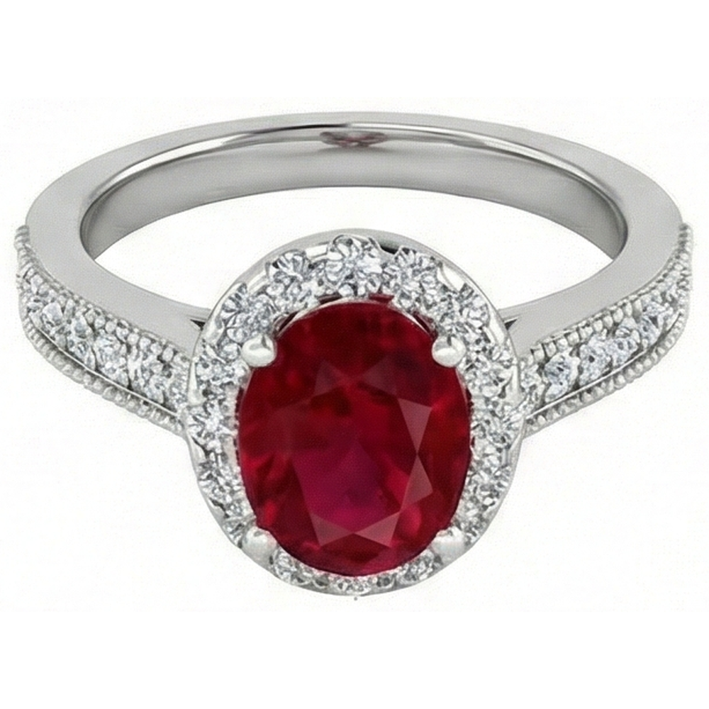 4,60 Karat Roter Rubin Mit Aus der Erde Abgebauter Natürlicher Diamanten Ring 14K Weißgold
