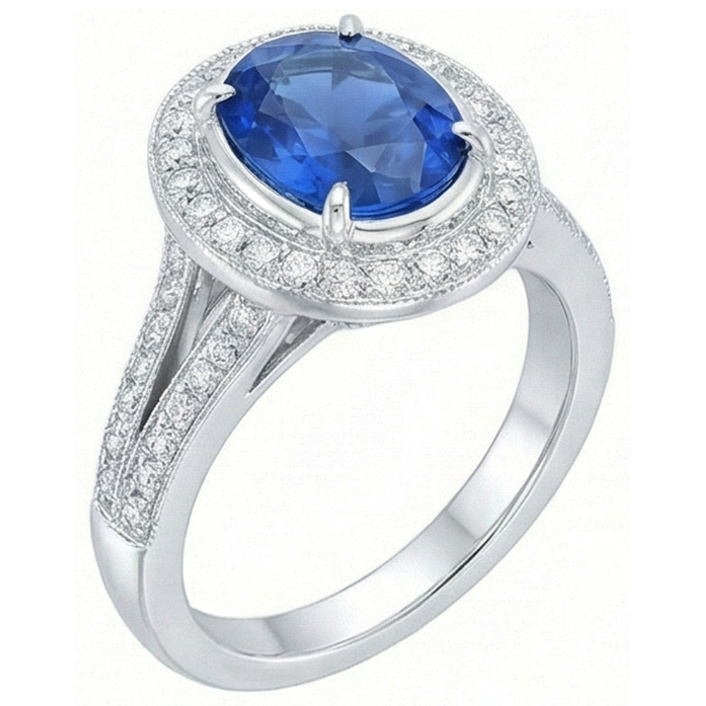 4,60 Karat Sri Lanka Blauer Saphir & Aus der Erde Abgebauter Natürlicher Diamanten Ehering
