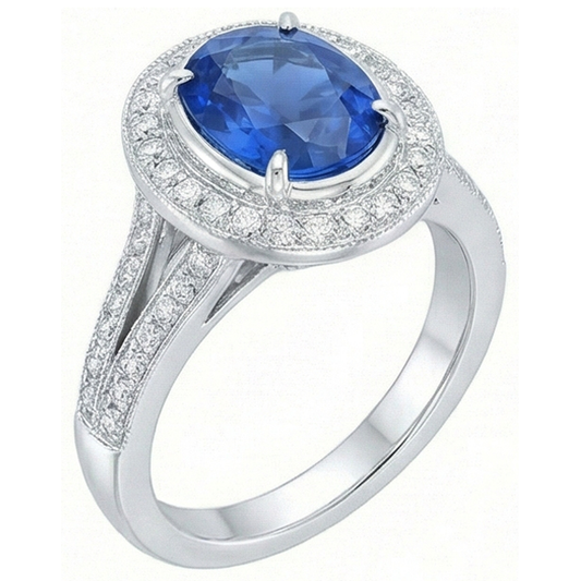 4,60 Karat Sri Lanka Blauer Saphir & Aus der Erde Abgebauter Natürlicher Diamanten Ehering