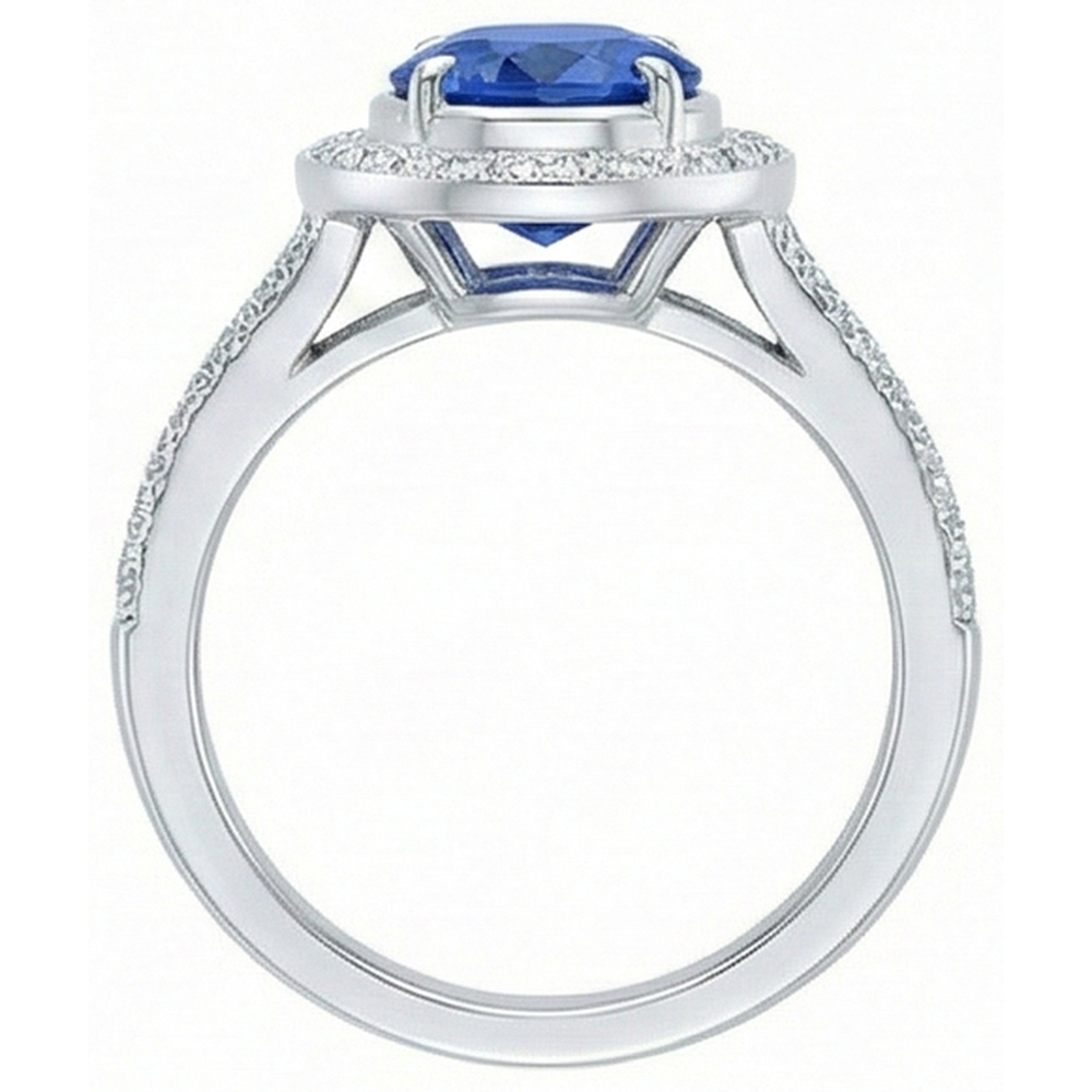 4,60 Karat Sri Lanka Blauer Saphir & Aus der Erde Abgebauter Natürlicher Diamanten Ehering