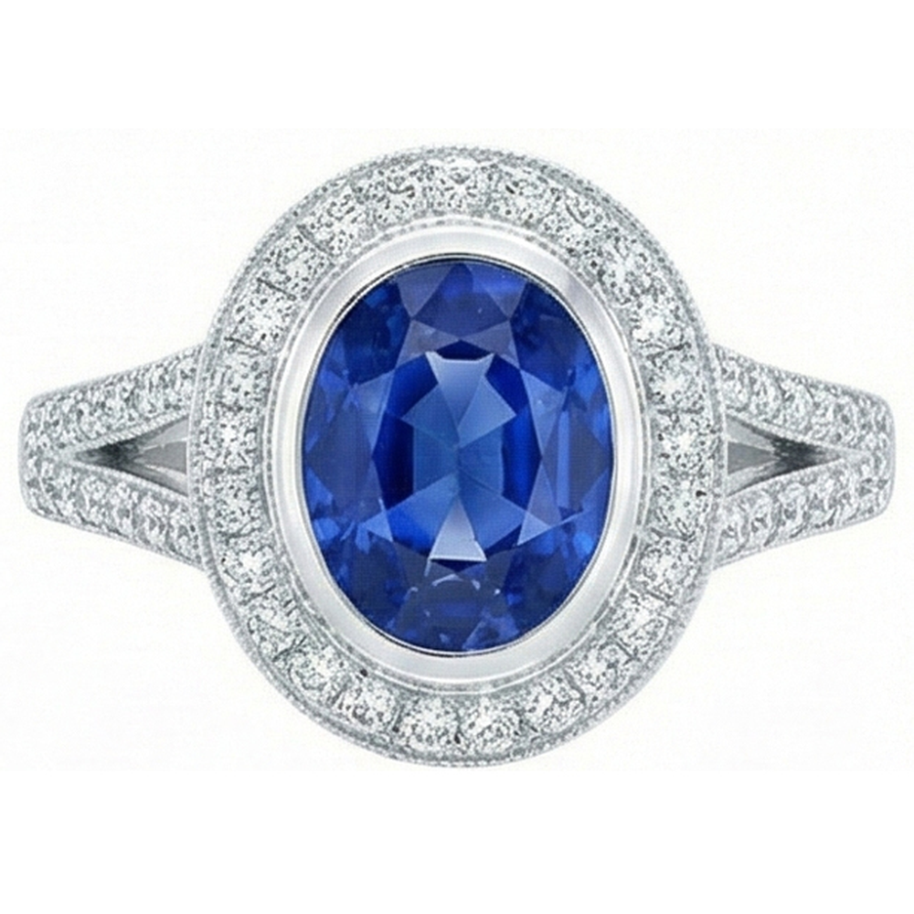 4,60 Karat Sri Lanka Blauer Saphir & Aus der Erde Abgebauter Natürlicher Diamanten Ehering