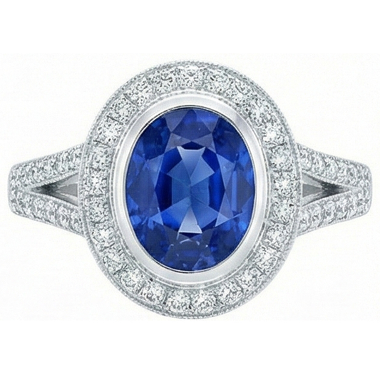 4,60 Karat Sri Lanka Blauer Saphir & Aus der Erde Abgebauter Natürlicher Diamanten Ehering