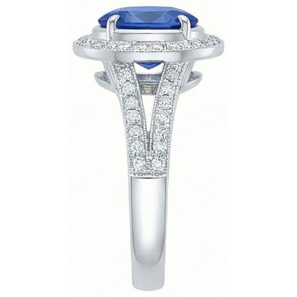 4,60 Karat Sri Lanka Blauer Saphir & Aus der Erde Abgebauter Natürlicher Diamanten Ehering