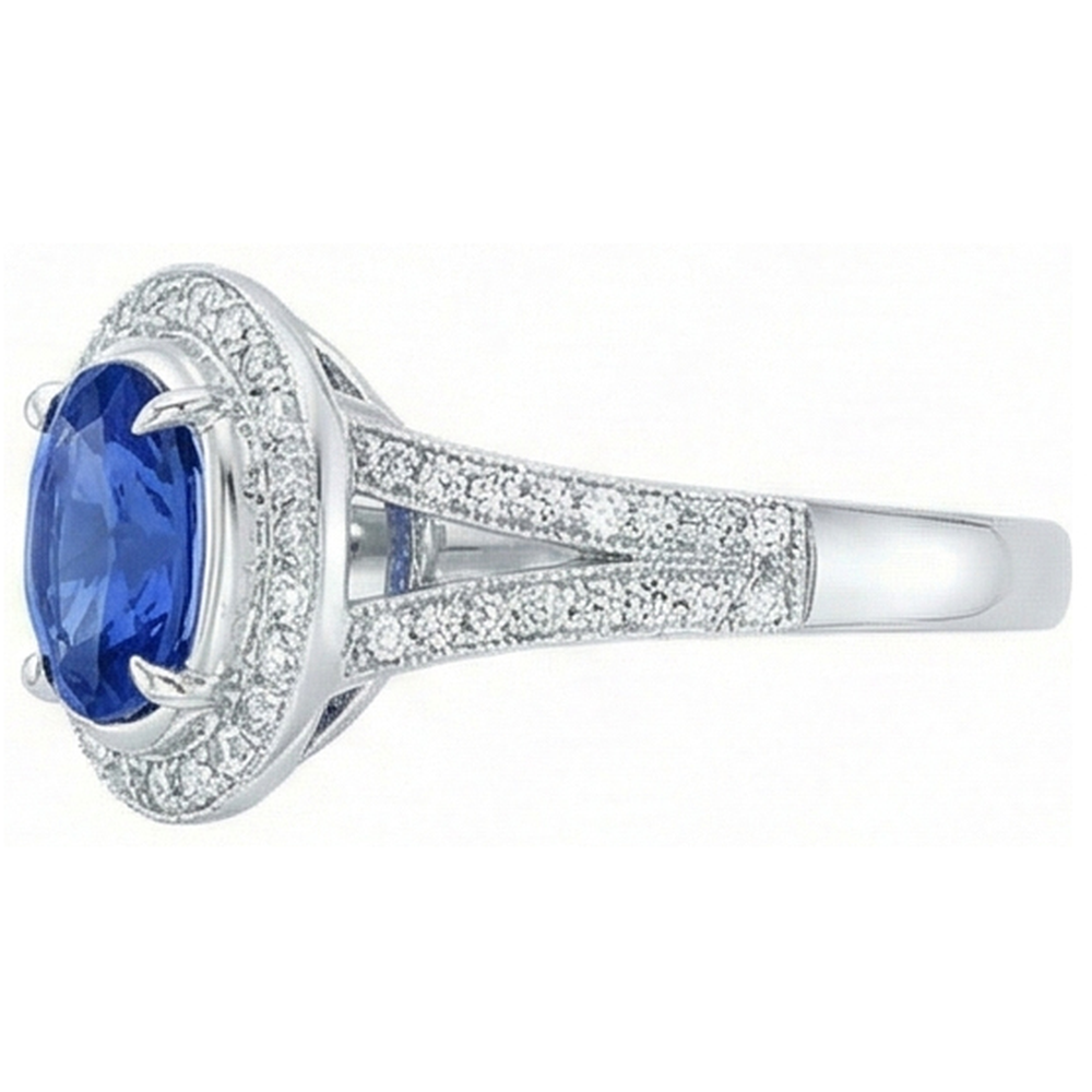4,60 Karat Sri Lanka Blauer Saphir & Aus der Erde Abgebauter Natürlicher Diamanten Ehering