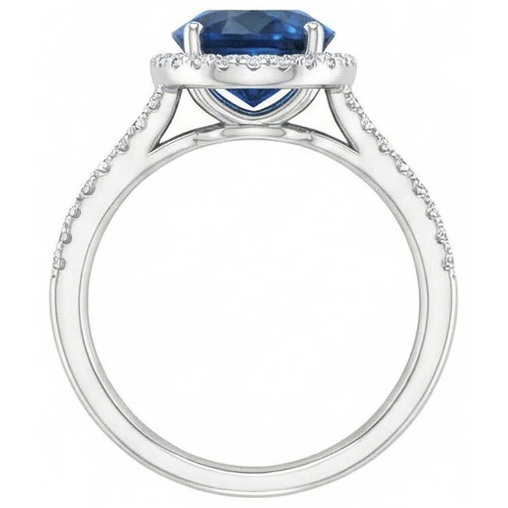 4,65 Karat Oval Ceylon Blauer Saphir Aus der Erde Abgebauter Natürlicher Diamant Ehering