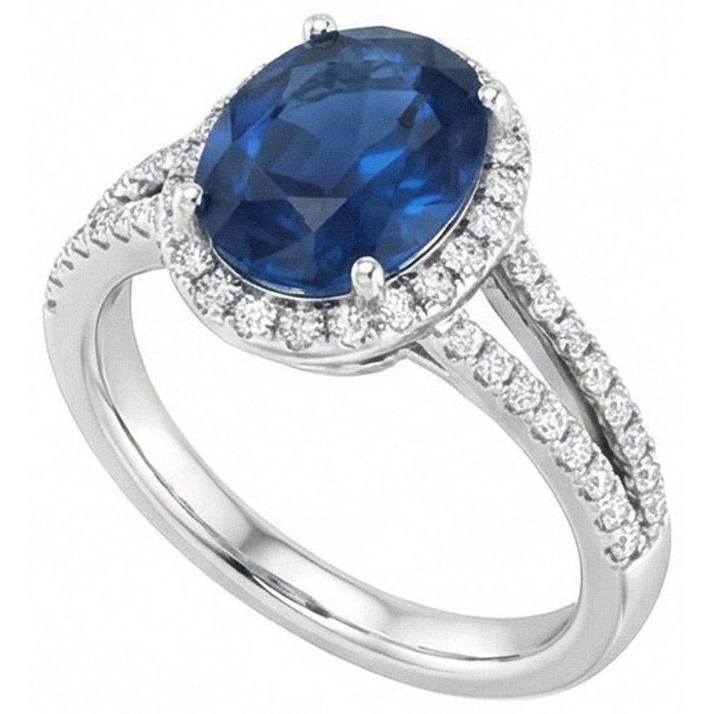 4,65 Karat Oval Ceylon Blauer Saphir Aus der Erde Abgebauter Natürlicher Diamant Ehering