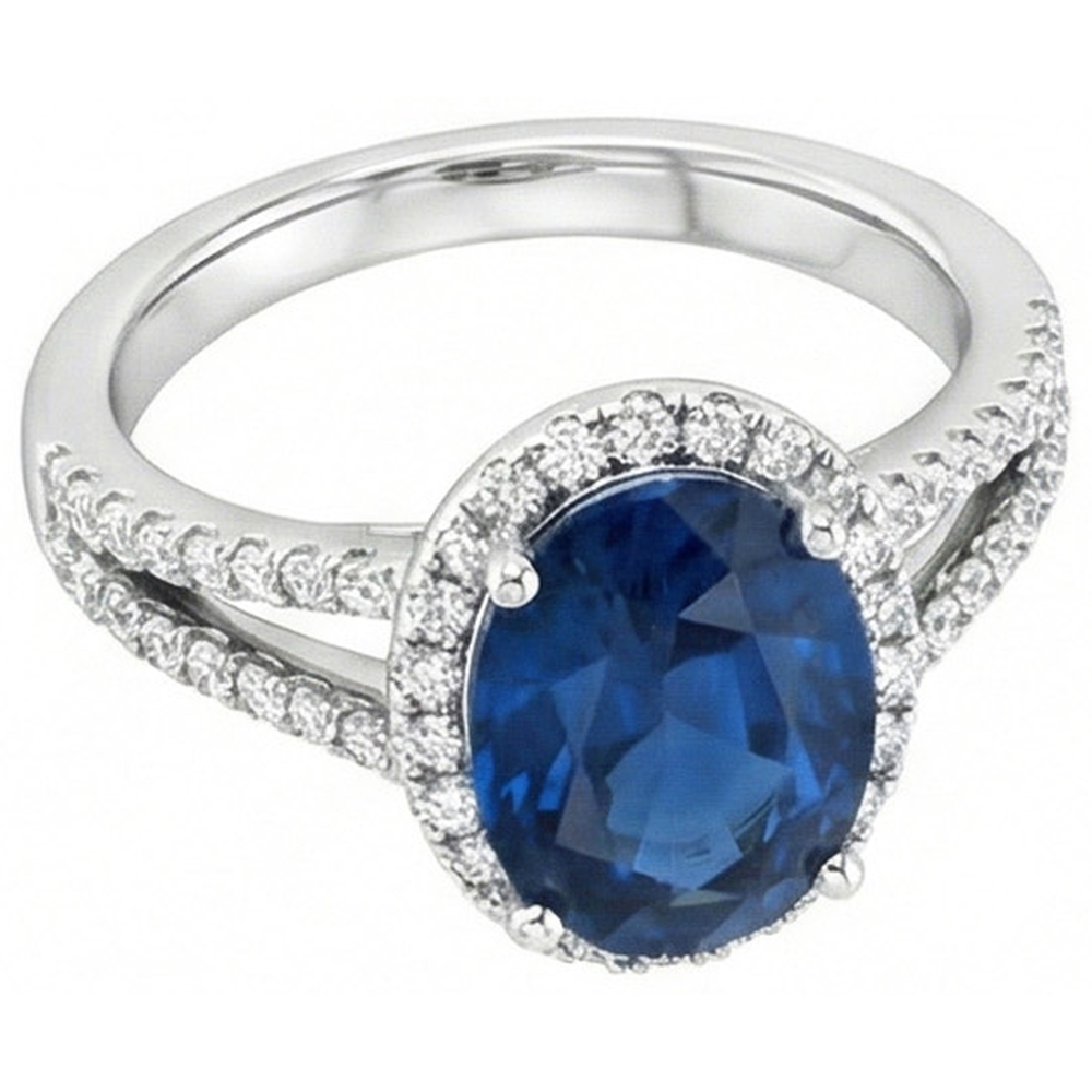 4,65 Karat Oval Ceylon Blauer Saphir Aus der Erde Abgebauter Natürlicher Diamant Ehering