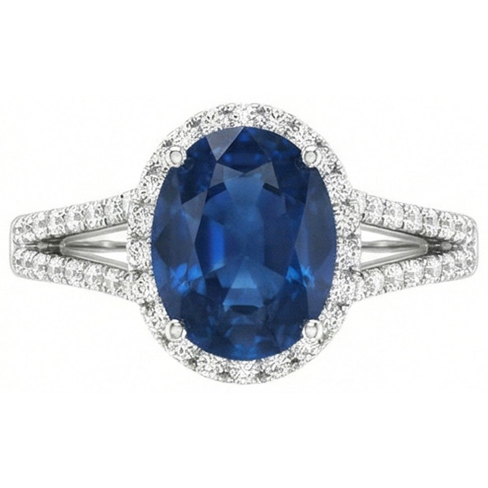 4,65 Karat Oval Ceylon Blauer Saphir Aus der Erde Abgebauter Natürlicher Diamant Ehering