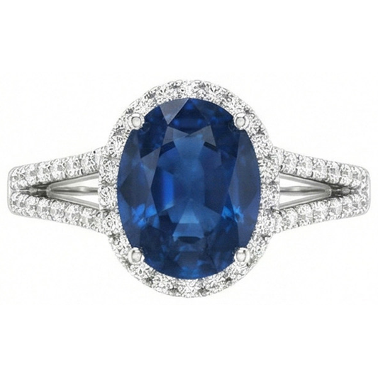 4,65 Karat Oval Ceylon Blauer Saphir Aus der Erde Abgebauter Natürlicher Diamant Ehering