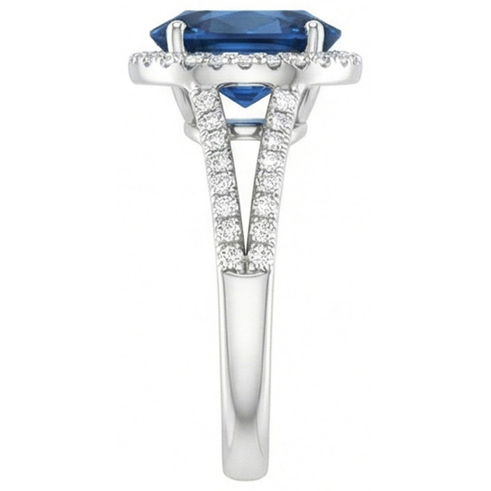4,65 Karat Oval Ceylon Blauer Saphir Aus der Erde Abgebauter Natürlicher Diamant Ehering
