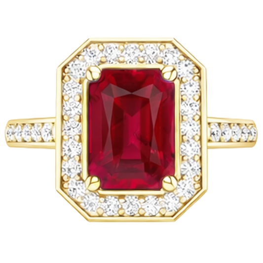 4,75 ct Roter Smaragdschliff Rubin Und Aus der Erde Abgebauter Natürlicher Diamant Ehering Gelbgold