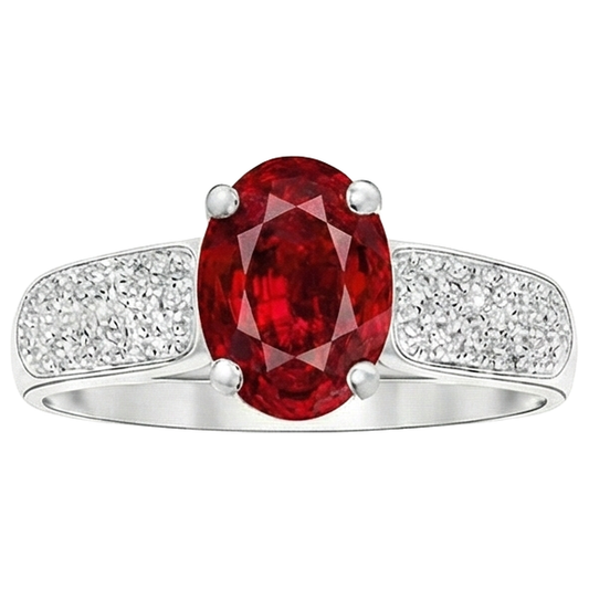 4,80 Karat Rubin mit Aus der Erde Abgebauter Natürlicher Diamanten Ring Weißgold 14K