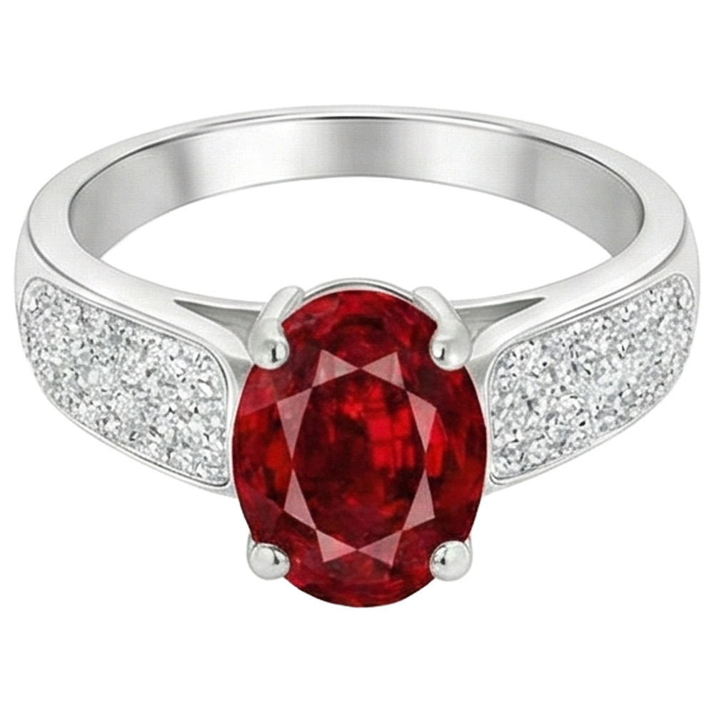 4,80 Karat Rubin mit Aus der Erde Abgebauter Natürlicher Diamanten Ring Weißgold 14K