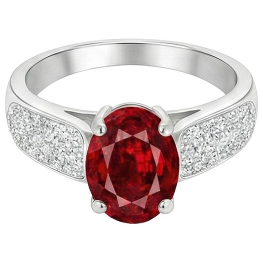 4,80 Karat Rubin mit Aus der Erde Abgebauter Natürlicher Diamanten Ring Weißgold 14K