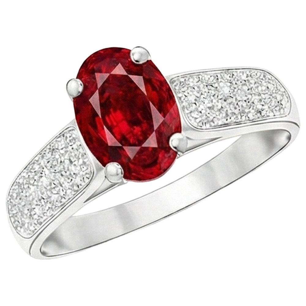 4,80 Karat Rubin mit Aus der Erde Abgebauter Natürlicher Diamanten Ring Weißgold 14K