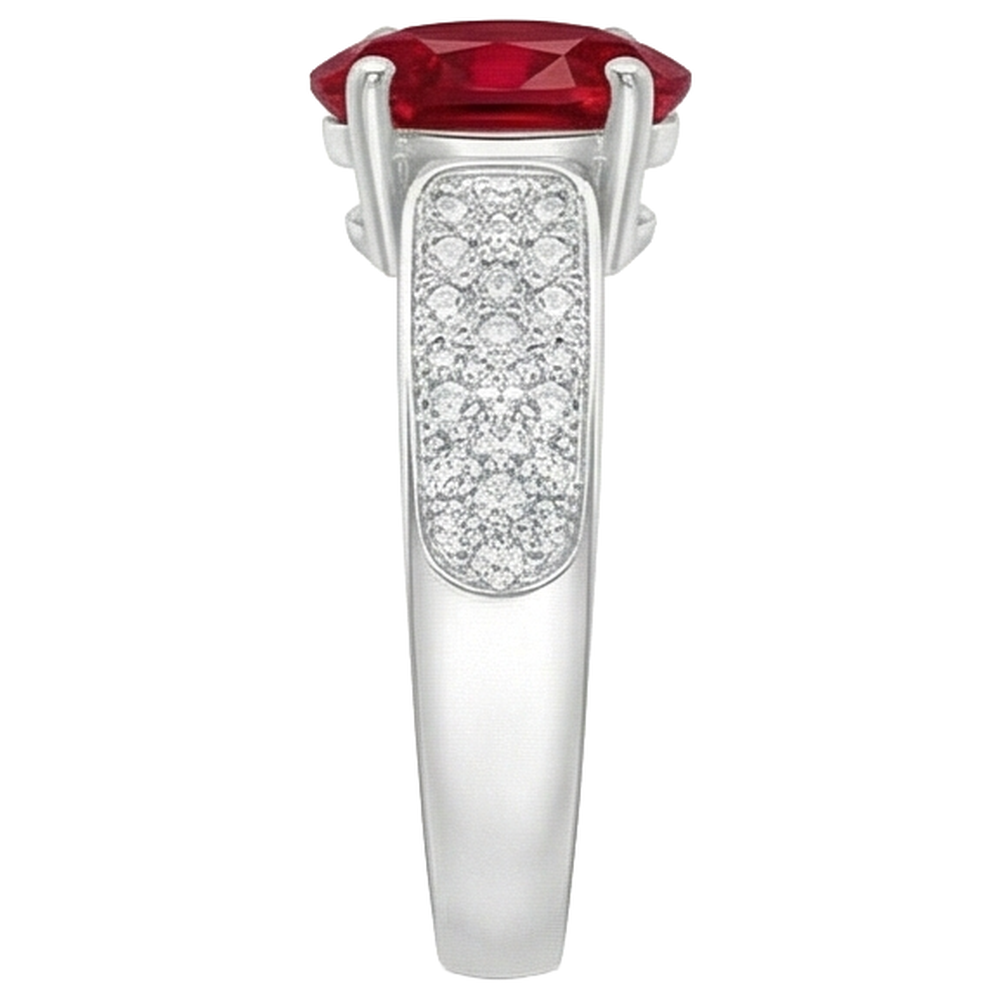 4,80 Karat Rubin mit Aus der Erde Abgebauter Natürlicher Diamanten Ring Weißgold 14K