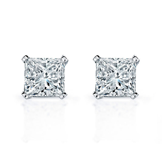 4 Karat Damen Ohrstecker Prinzessin Schliff Echt Aus der Erde Abgebauter Natürlicher Diamanten Weißgold 14K