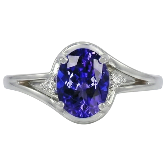 5.10 ct Ovaler Schnitt Tansanit Ring mit Aus der Erde Abgebauter Natürlicher Diamantschmuck Weißgold 14K