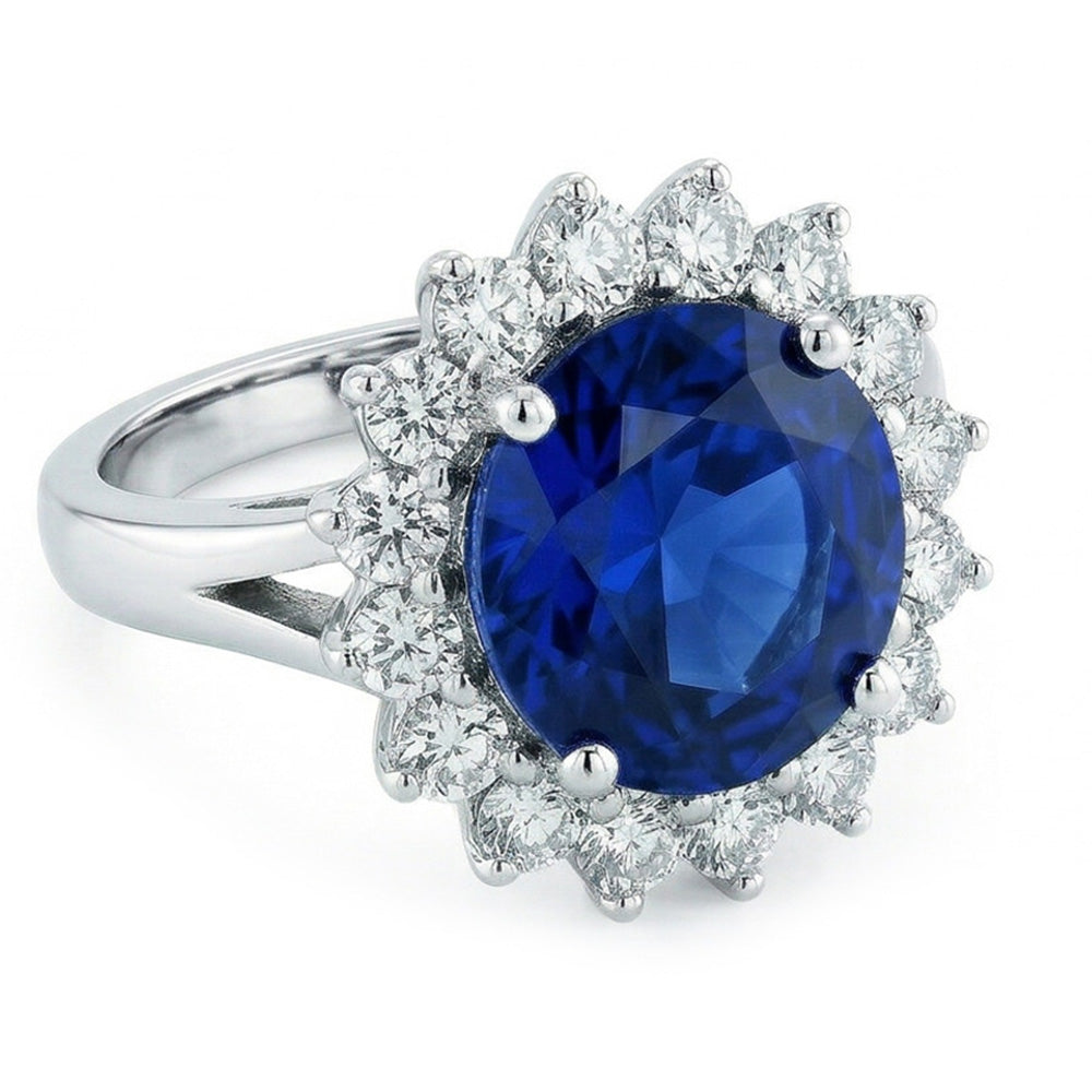 5.25 ct. Ceylon Blauer Saphir Runder Aus der Erde Abgebauter Natürlicher Diamantring 14K WG