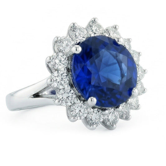 5.25 ct. Ceylon Blauer Saphir Runder Aus der Erde Abgebauter Natürlicher Diamantring 14K WG