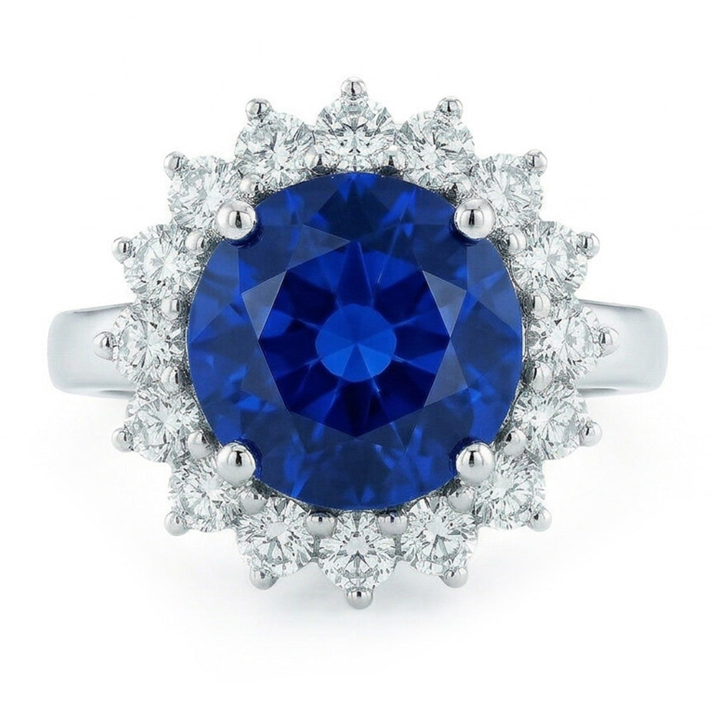 5.25 ct. Ceylon Blauer Saphir Runder Aus der Erde Abgebauter Natürlicher Diamantring 14K WG