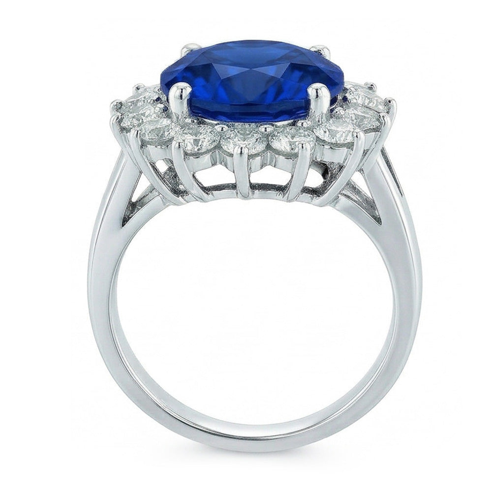 5.25 ct. Ceylon Blauer Saphir Runder Aus der Erde Abgebauter Natürlicher Diamantring 14K WG
