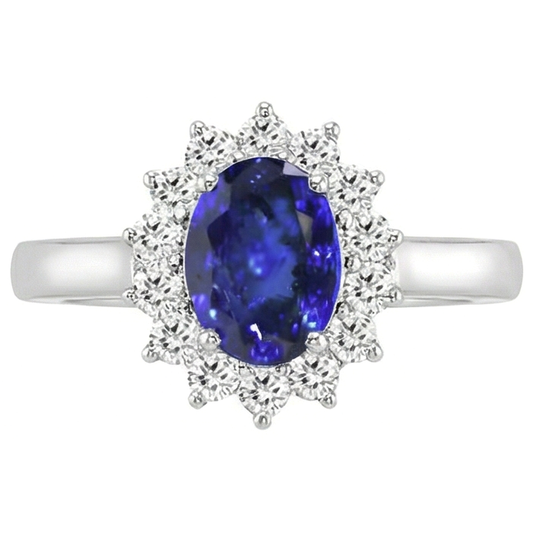 5.30 Karat Tansanit Oval Aus der Erde Abgebauter Natürlicher Diamanten Ring Weißgold 14K Neu